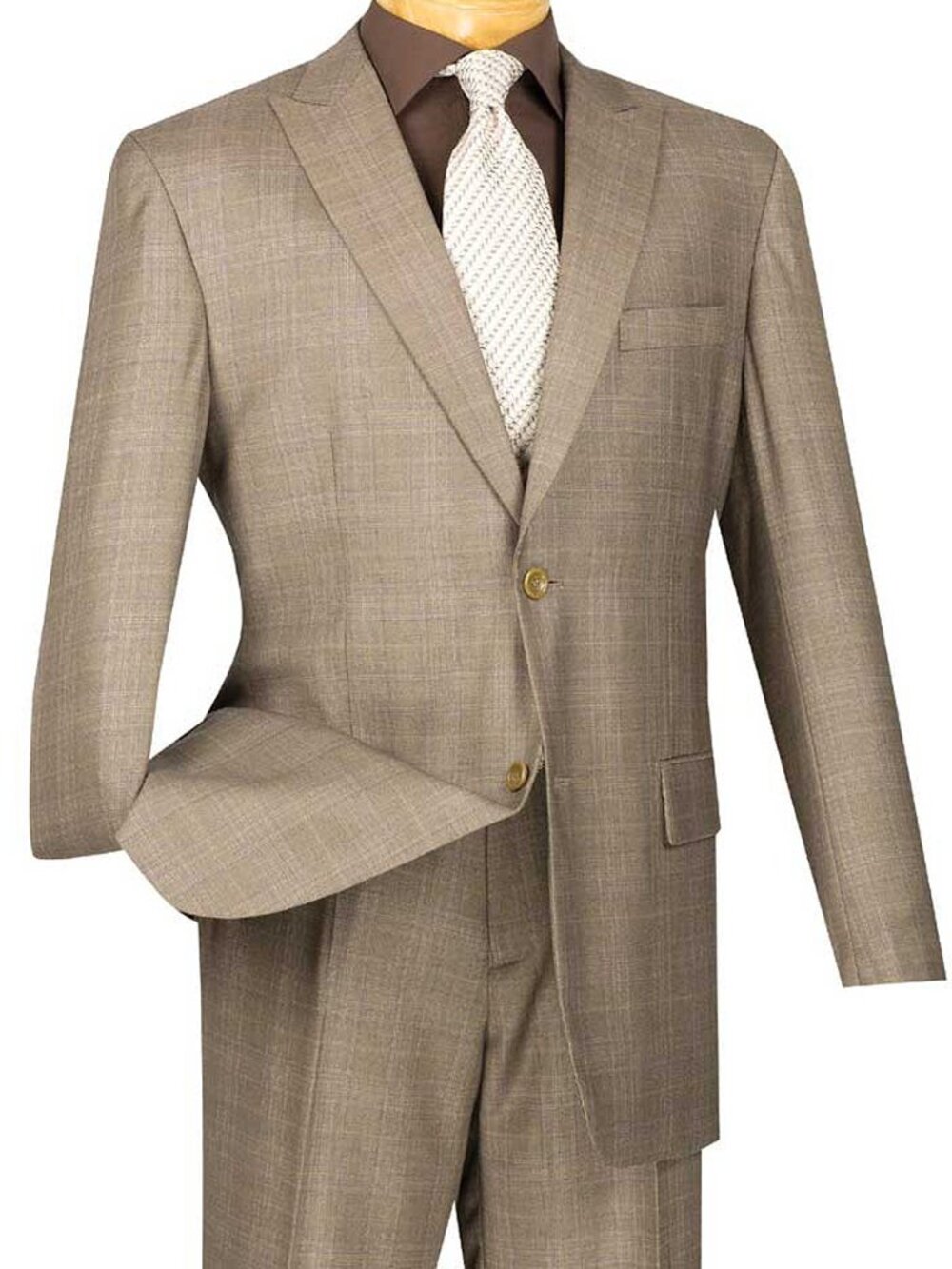 Luxurious Men's Regular-Fit Glen Plaid Suit Tan